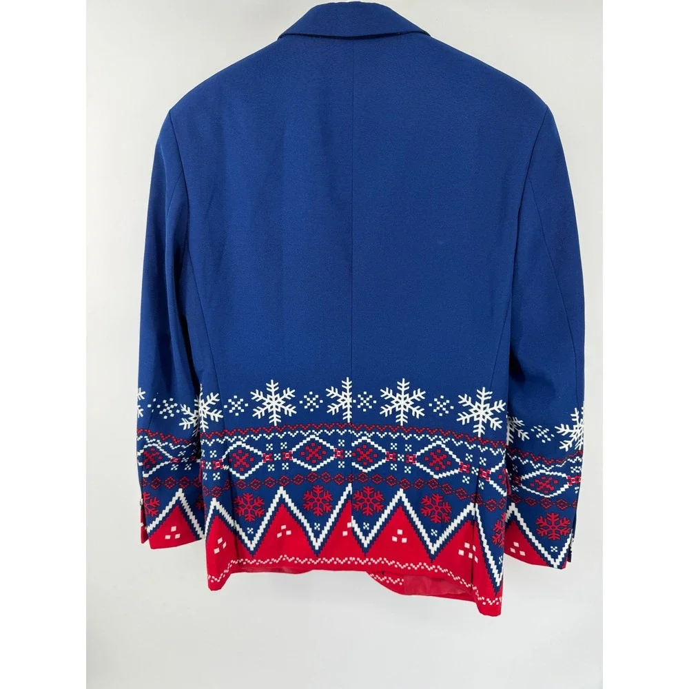 Shinesty Mens Blue Christmas Fair Isle Snowflake Holiday Blazer Suit Jacket